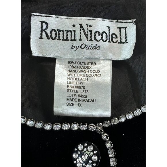 Ronni Nicole II by Ouida Top Women's 1X black Velvet Studded button down Vintage - Picture 3 of 12
